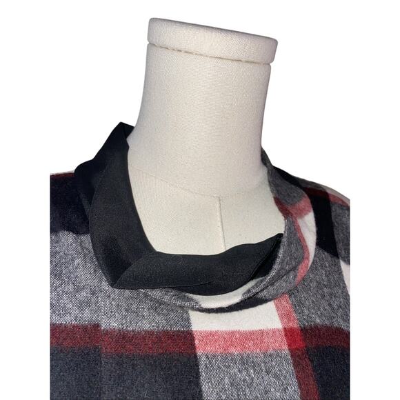 3.1 PHILLIP LIM Poncho Sweater Size 8 Wool Blend Plaid Black White Red - Picture 2 of 11